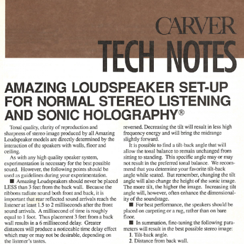 More information about "Carver Tech Notes - Amazing Loudspeaker Set-up for Normal Stereo and Sonic Holography Listening"
