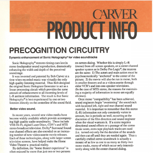 More information about "Carver Product Informantion Sheet - Precognition Circuitry.PDF"