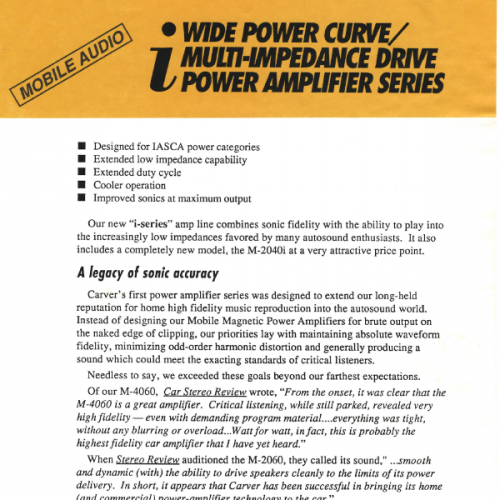 More information about "Carver Mobile - i-series Amplifiers - Sales Brochure"