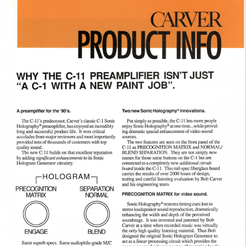 More information about "Carver Product Informantion Sheet - Why The C-11 Preamplifier Isn't Just A C-1 With A New Paint Job.pdf"