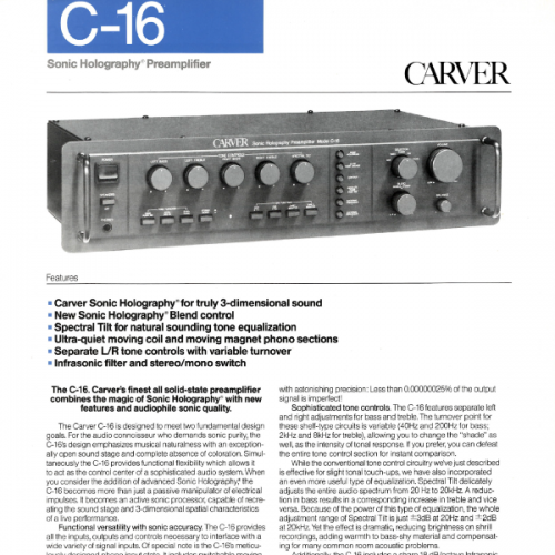 More information about "Carver Sales Flyer - C-16 Sonic Holography Preamplifier.PDF"